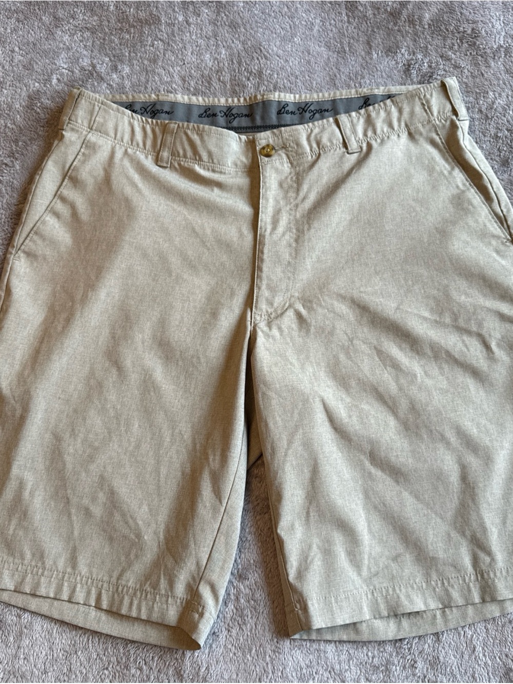 Hogan Men's Light Khaki Flat-Front Shorts, 36